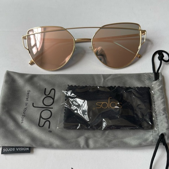 SOJOS Rose Gold Mirrored Cat Eye Sunglasses - Picture 6 of 9